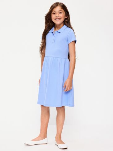 Old Navy School Uniform Fit and Flare Pique Polo Dress for Girls - Monet Blue in Kuwait