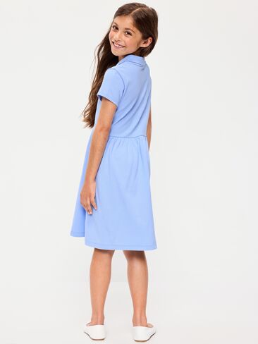 Old Navy School Uniform Fit and Flare Pique Polo Dress for Girls - Monet Blue in Kuwait