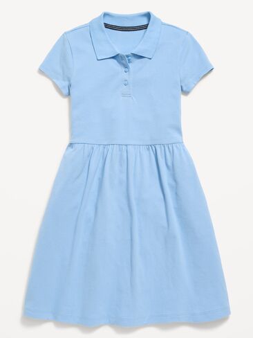 Old Navy School Uniform Fit and Flare Pique Polo Dress for Girls - Monet Blue in Kuwait