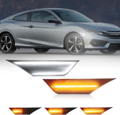 مصابيح LED للعلامات الجانبية من AUTOONE Switchback متوافقة مع الجيل العاشر من Honda Civic 2016-2021، إشارات الانعطاف باللون الأصفر الكهرماني وأضواء الجري النهارية البيضاء، عدسات مدخنة، قطعتان in Kuwait