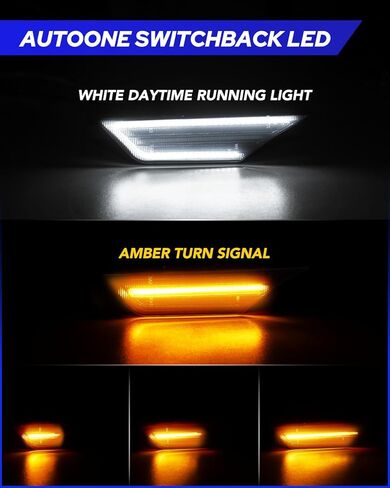 مصابيح LED للعلامات الجانبية من AUTOONE Switchback متوافقة مع الجيل العاشر من Honda Civic 2016-2021، إشارات الانعطاف باللون الأصفر الكهرماني وأضواء الجري النهارية البيضاء، عدسات مدخنة، قطعتان in Kuwait