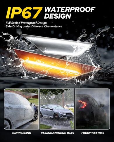 مصابيح LED للعلامات الجانبية من AUTOONE Switchback متوافقة مع الجيل العاشر من Honda Civic 2016-2021، إشارات الانعطاف باللون الأصفر الكهرماني وأضواء الجري النهارية البيضاء، عدسات مدخنة، قطعتان in Kuwait