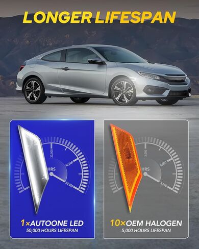 مصابيح LED للعلامات الجانبية من AUTOONE Switchback متوافقة مع الجيل العاشر من Honda Civic 2016-2021، إشارات الانعطاف باللون الأصفر الكهرماني وأضواء الجري النهارية البيضاء، عدسات مدخنة، قطعتان in Kuwait