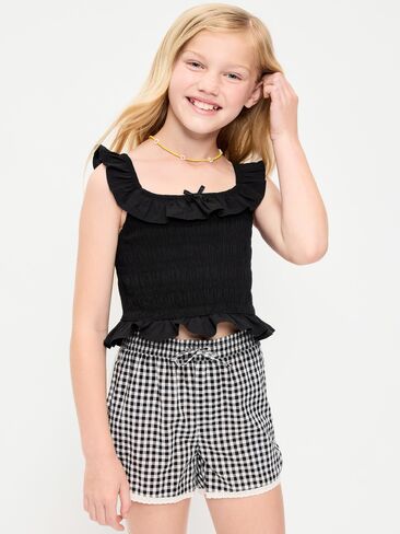 Old Navy Sleeveless Fitted Ruffled Smocked Top for Girls - Black Jack in Kuwait