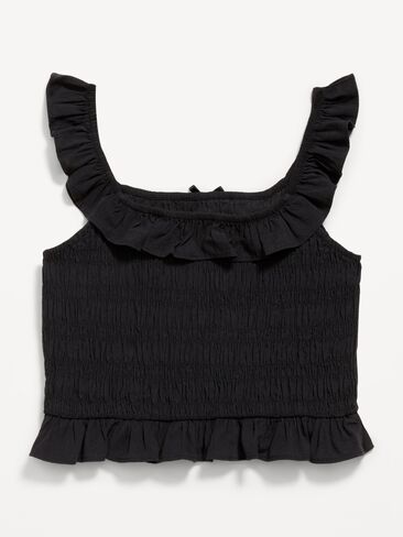 Old Navy Sleeveless Fitted Ruffled Smocked Top for Girls - Black Jack in Kuwait