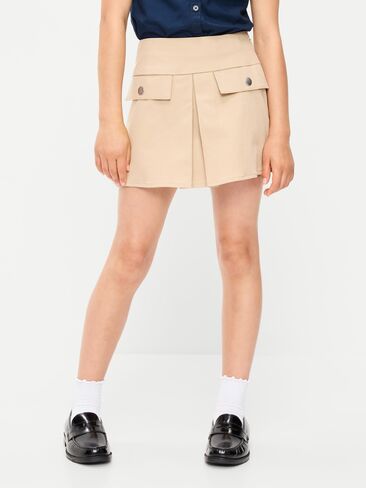 تنورة من نسيج قطني طويل بكسرات أمامية من Old Navy School للفتيات - شوفان ملفوف in Kuwait