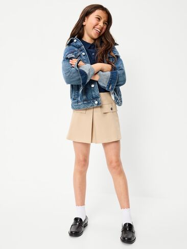 تنورة من نسيج قطني طويل بكسرات أمامية من Old Navy School للفتيات - شوفان ملفوف in Kuwait