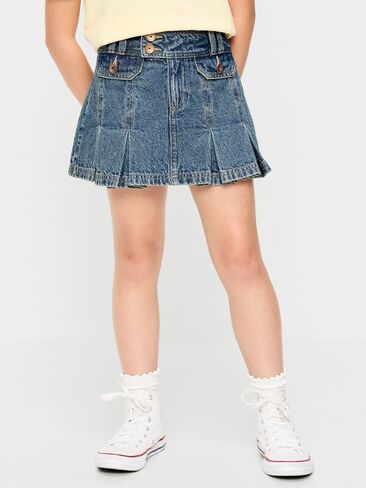 Old Navy Pleated Utility Denim Skirt for Girls - Light Wash in Kuwait
