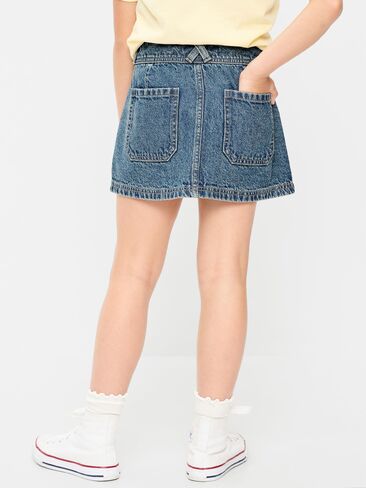 Old Navy Pleated Utility Denim Skirt for Girls - Light Wash in Kuwait