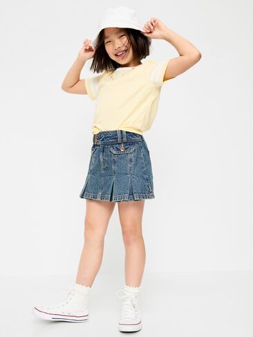 Old Navy Pleated Utility Denim Skirt for Girls - Light Wash in Kuwait