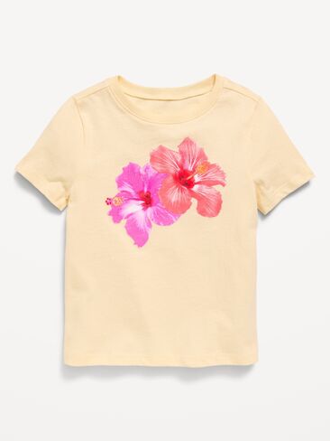 تي شيرت برسومات بأكمام قصيرة من Old Navy للفتيات الصغيرات - أصفر زبداني in Kuwait