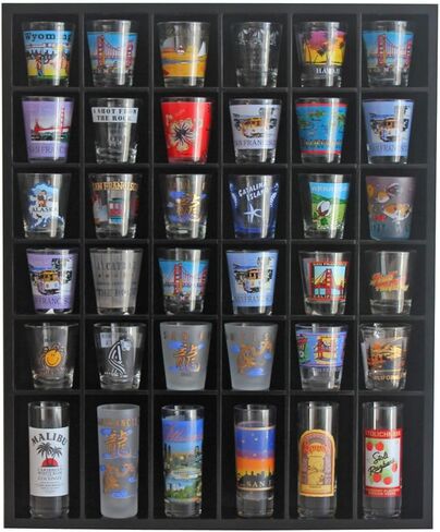 Black Shot Glass Display Case 36 Slots Minifigures Thimble Collection Display Rack Freestanding - No Door (with 1 Row for Tall Shooters) in Kuwait