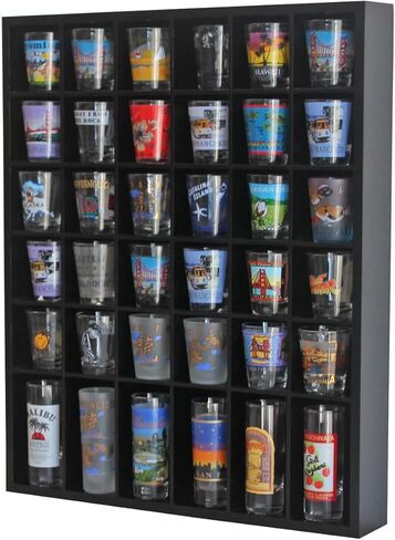 Black Shot Glass Display Case 36 Slots Minifigures Thimble Collection Display Rack Freestanding - No Door (with 1 Row for Tall Shooters) in Kuwait