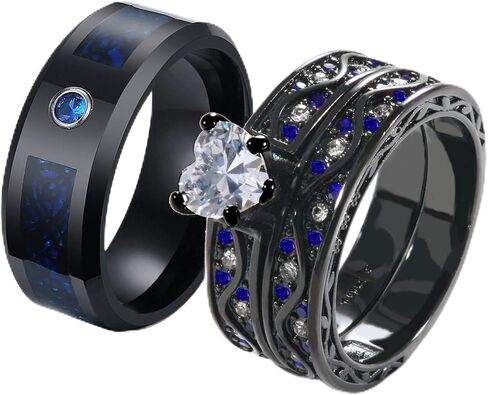 Ringcolor خواتم الزوجين الأسود والأحمر خواتم مطابقة له ولها خواتم القلب تشيكوسلوفاكيا النساء خاتم الزواج مجموعات التيتانيوم الرجال العصابات الزفاف in Saudi Arabia