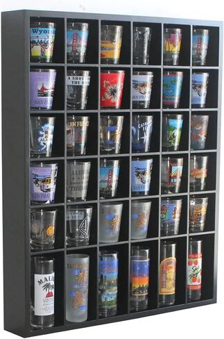 Black Shot Glass Display Case 36 Slots Minifigures Thimble Collection Display Rack Freestanding - No Door (with 1 Row for Tall Shooters) in Kuwait