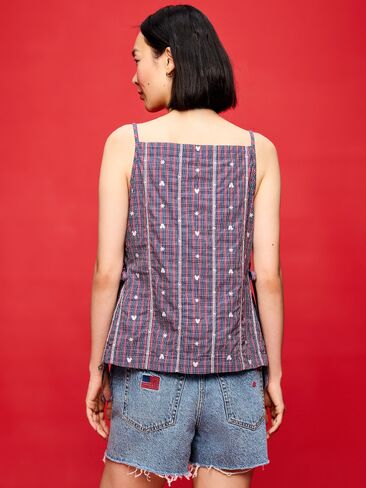 Old Navy Old Navy x Disney Mickey Mouse Side-Tie Tank Top for Women - Blue Plaid in Kuwait