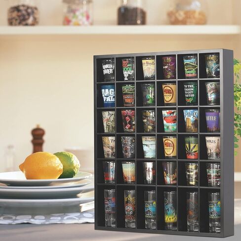 Black Shot Glass Display Case 36 Slots Minifigures Thimble Collection Display Rack Freestanding - No Door (with 1 Row for Tall Shooters) in Kuwait