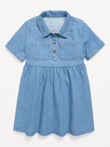 Old Navy Short-Sleeve Denim Shirt Dress for Toddler Girls - Light Wash in Kuwait