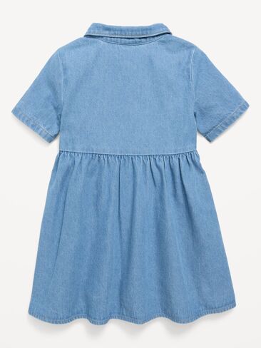 Old Navy Short-Sleeve Denim Shirt Dress for Toddler Girls - Light Wash in Kuwait