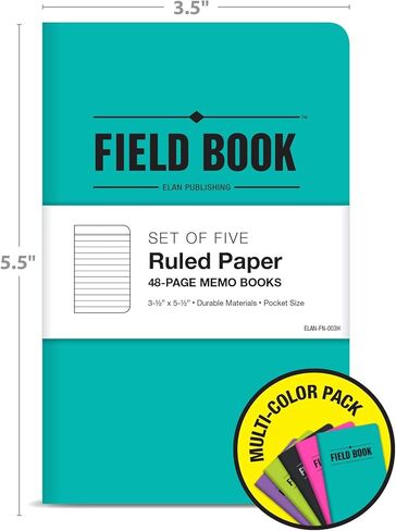 Elan Publishing Company Field Notebook/Pocket Journal - 3.5"x5.5" - Assorted Colors - Lined Memo Book - Pack of 5 in Kuwait