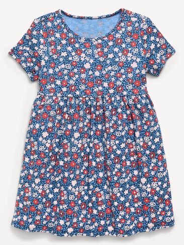 Old Navy Printed Short-Sleeve Ribbed Dress for Toddler Girls - Navy Ditsy Floral in Kuwait