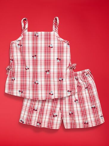 طقم شورت وبلوزة منقوشة بدون أكمام من Old Navy x Disney Minnie Mouse للفتيات الصغيرات - أبيض/أحمر منقوش in Kuwait