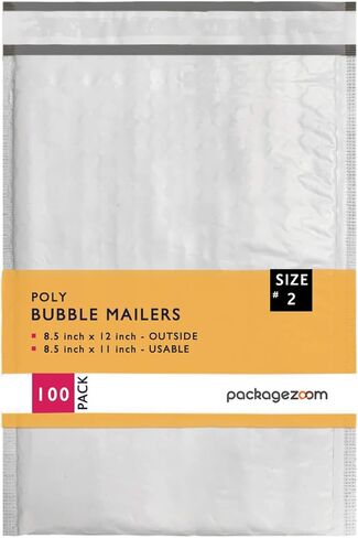 PackageZoom 100 Pack Poly Bubble Mailers 8.5x12 Padded Envelopes #2 Shipping Envelopes 2.5 Mil in Kuwait