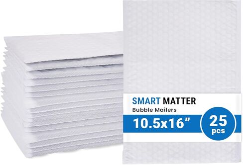 SMART MATTER Poly Bubble Mailer 10.5x16" (Usable Size) | 25 Pcs White Bubble Mailers | Opaque Design, Water Resistant, Self Seal, Durable Bubble Packaging Envelopes for Small Business, Online Sellers in Kuwait