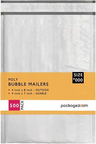 PackageZoom 500 حزمة من رسائل البريد الفقاعية بولي 4 × 8 مظاريف مبطنة #000 مغلفات شحن 2.5 مل in Kuwait