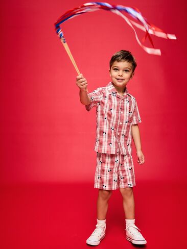 Old Navy Old Navy x Disney Mickey Mouse Short-Sleeve Plaid Shirt and Shorts Set for Toddler Boys - USA Mickey in Kuwait