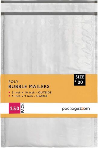 PackageZoom 250 Pack #00 5x10 Poly Bubble Envelopes Padded Shipping Mailers 2.5 Mil in Kuwait