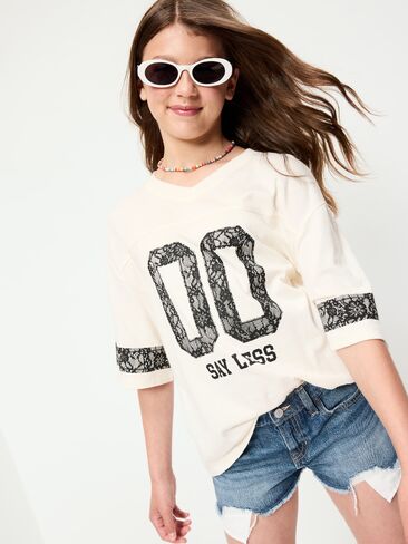 شورت جينز منخفض الارتفاع بحاشية متوترة للبنات من Old Navy - لون متوسط ​​الغسيل in Kuwait