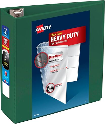 Avery Heavy-Duty View 3 Ring Binder, 4 Inch One Touch EZD Rings, 780-Sheet Capacity, 4.5 Inch Wide Spine, Customizable Clear Cover and Spine, 1 Green Binder (79110) in Kuwait