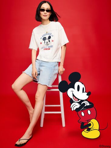 Old Navy Old Navy x Disney Mickey Mouse Football-Style T-Shirt for Women - Sea Salt in Kuwait