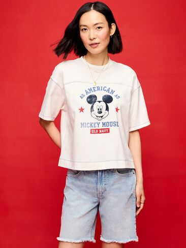 Old Navy Old Navy x Disney Mickey Mouse Football-Style T-Shirt for Women - Sea Salt in Kuwait