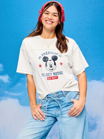 Old Navy Old Navy x Disney Mickey Mouse Football-Style T-Shirt for Women - Sea Salt in Kuwait