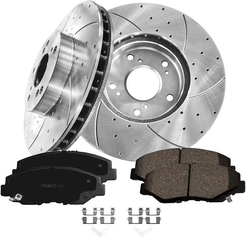 PM Auto Set of 6 Front 282mm Drilled Slotted Disc Brake Rotors-Ceramic Brake Pad kit Replacement For 2003-2017 Honda Accord in Kuwait