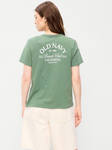 تي شيرت Old Navy EveryWear برقبة دائرية وشعار الماركة - عشب مجفف in Kuwait