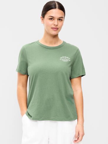 تي شيرت Old Navy EveryWear برقبة دائرية وشعار الماركة - عشب مجفف in Kuwait