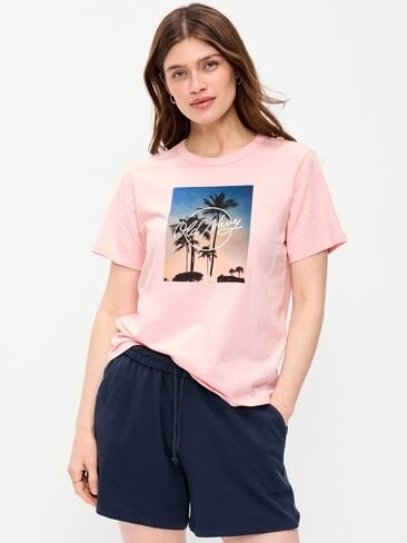 تي شيرت Old Navy EveryWear برقبة دائرية وشعار الماركة - وردي سماوي in Kuwait