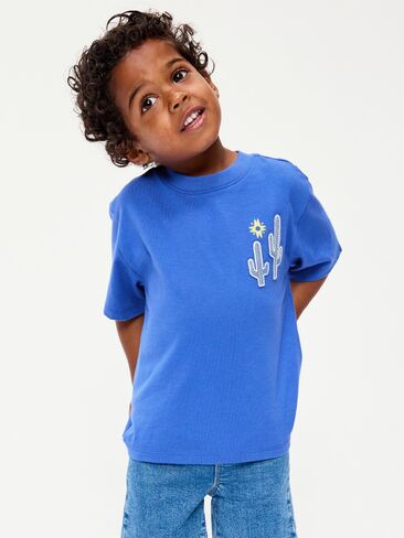 تي شيرت Old Navy كبير الحجم برسومات قصيرة الأكمام للأولاد الصغار - أزرق مائي in Kuwait