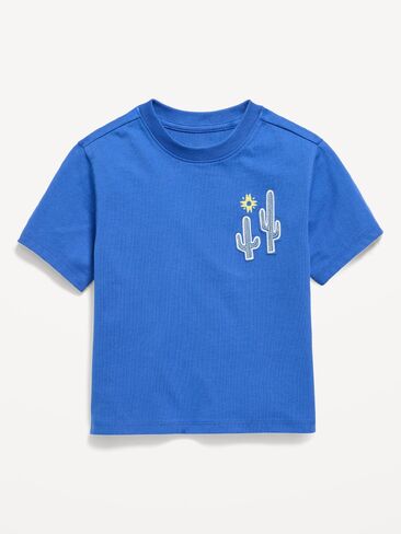 تي شيرت Old Navy كبير الحجم برسومات قصيرة الأكمام للأولاد الصغار - أزرق مائي in Kuwait