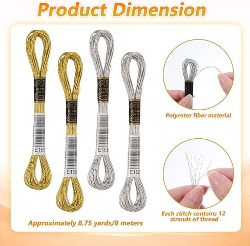 Gold Embroidery Thread, 6 Skeins Metallic Embroidery Floss String Friendship Bracelet String Glitter, Polyester Cross Stitch Threads for Hand Embroiderys, Strings Art Supplies, DIY Bracelet Accessory in Kuwait