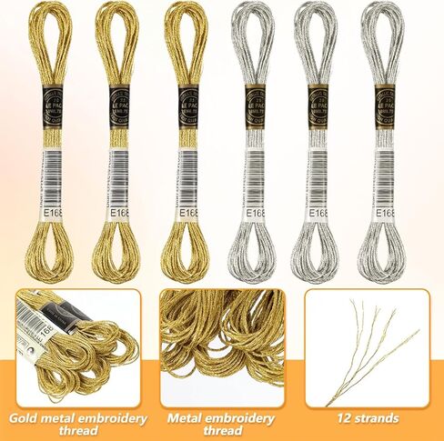 Gold Embroidery Thread, 6 Skeins Metallic Embroidery Floss String Friendship Bracelet String Glitter, Polyester Cross Stitch Threads for Hand Embroiderys, Strings Art Supplies, DIY Bracelet Accessory in Kuwait