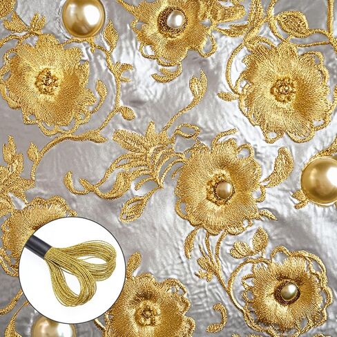 Gold Embroidery Thread, 6 Skeins Metallic Embroidery Floss String Friendship Bracelet String Glitter, Polyester Cross Stitch Threads for Hand Embroiderys, Strings Art Supplies, DIY Bracelet Accessory in Kuwait