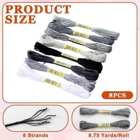8 PCS Dark Grey Embroidery Floss, Grey Variegated Embroidery Floss, Cross Stitch Thread, Friendship Bracelet String Threads Bulk for Jewelry Making Sewing Bracelet Stitching Knitting Craft in Kuwait