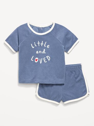 Old Navy Short-Sleeve Terry Graphic Top and Shorts Set for Baby - Little and Loved in Kuwait