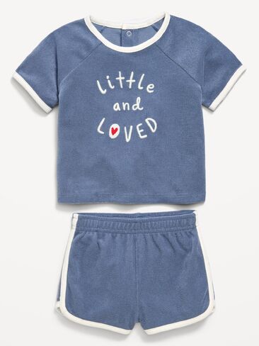 Old Navy Short-Sleeve Terry Graphic Top and Shorts Set for Baby - Little and Loved in Kuwait