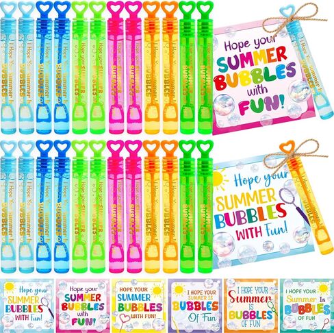 WorldBazaar 36 Pcs End of Year Gifts Mini Bubble Wands Gift Cards Set End of School Year Gifts for Students Kids Bubble Summer Party Favors with Tag Ribbon for Graduation Party Goodie Bag Stuffer in Kuwait