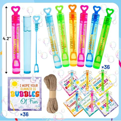 WorldBazaar 36 Pcs End of Year Gifts Mini Bubble Wands Gift Cards Set End of School Year Gifts for Students Kids Bubble Summer Party Favors with Tag Ribbon for Graduation Party Goodie Bag Stuffer in Kuwait